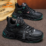 德爾惠（DEERWAY）老爹鞋男鞋2025秋季鞋子男士高幫厚底百搭增高運(yùn)動鞋時尚黑色40