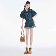 藝沃服飾復(fù)古牛仔連體褲套裝女夏季薄款2025新款小個(gè)子時(shí)尚顯瘦連 懷舊藍(lán) L