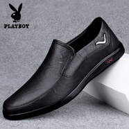 花花公子（PLAYBOY）男鞋真皮透氣皮鞋時(shí)尚英倫休閑鞋一腳蹬爸爸鞋豆豆鞋駕車(chē) 8338黑色 38