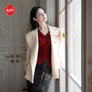 逸紅顔（E.Beauty）逸紅顏柳煙2025冬新款駝絨羊毛翻領(lǐng)荔枝刺繡雙面尼大衣外套女 中國紅-毛衣（祝嫣） S