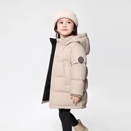 巴布豆（BOBDOG）兒童羽絨服20255年新款男女短款A抗菌三防面料大兜連帽外套 卡其色 100