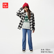 優(yōu)衣庫童裝女童微喇牛仔褲水洗產(chǎn)品喇叭休閑長(cháng)褲479102 65 寶藍色 140