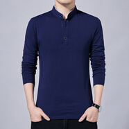 七匹狼春秋款男裝純棉t恤長(zhǎng)袖商務(wù)修身版簡(jiǎn)約休閑純色立領(lǐng)體恤大碼秋衫 深藍(lán)色 4XL (適合195-215斤)
