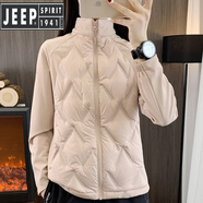 JEEP SPIRIT戶外輕薄保暖羽絨服女秋冬軟殼衣拼接健身運(yùn)動(dòng)服瑜伽立領(lǐng)開衫外套 藕粉色 S