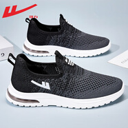 回力男鞋子男秋季透氣網(wǎng)鞋男防滑跑步鞋網(wǎng)面軟底百搭休閑運動(dòng)鞋男 黑白氣墊款 W0883 42