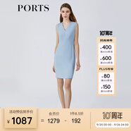 PORTS寶姿女裝夏季純色休閑溫柔風(fēng)三醋酸V領(lǐng)連衣裙ALM8D248PWB017 霧霾藍(lán) S (4)