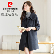 皮爾卡丹（pierre cardin）新款高級感雙面羊毛大衣女中長(cháng)款甜美娃娃領(lǐng)羊毛呢顯瘦韓版外套秋 黑灰色 S 90-110斤