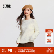 森馬（Semir）森柔毛衫|毛衣女圓領(lǐng)純色打底衫簡(jiǎn)約休閑冬季溫柔系絞花百搭 奶白10501 M