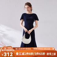 經(jīng)典故事（JANE STORY）法式魚(yú)尾連衣裙女夏2025新款氣質(zhì)別致設計感藍色雪紡裙收腰小個(gè)子 M05深藍色 M