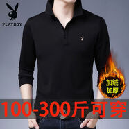 花花公子（PLAYBOY ESTABLISHED 1953）加大碼男裝長(cháng)袖POLO衫秋季胖子純色t恤翻領(lǐng)中青年上衣服 黑色  2013（加絨） 5XL 195/5XL(建議200-220斤