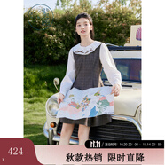 紫涵（ZIHAN）紫涵假兩件娃娃領連衣裙女2025秋季新款甜美收腰顯瘦長袖a字短裙 灰格 XS