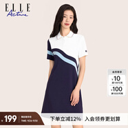 ELLE ACTIVE運(yùn)動(dòng)撞色polo領(lǐng)連衣裙夏季時(shí)尚氣質(zhì)減齡針織短袖透氣網(wǎng)球裙 藍(lán)/白色 L