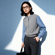 Basic House/百家好針織拼接牛仔開(kāi)衫毛衣女2025新款百搭寬松格雷系 淺灰 L