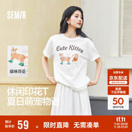 森馬（Semir）短袖t恤女中長(zhǎng)款萌寵花上衣25夏透氣吸濕寬松套頭衫109325100005