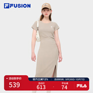 FILA FUSION斐樂(lè )潮牌女子針織連衣裙簡(jiǎn)約修身開(kāi)衩長(cháng)款裙子 灰褐卡其-DK L (170) 88A