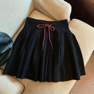 汐渝新年白色針織百褶半身裙女春秋冬字包臀半裙穿搭毛衣蓬蓬短裙子 黑色超級迷你裙時(shí)尚洋派款配大衣冬裙超短裙衛衣配日單 S