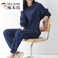啄木鳥(niǎo)（TUCANO）加300斤華夫格運動(dòng)套裝女春秋時(shí)尚休閑跑步服寬松兩件裝 藏藍色 XL 建議115-130斤
