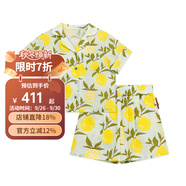 Milkbarn兒童襯衫短褲套裝寶寶夏季短袖衣服男女童休閑童裝2件套 檸檬 110 cm