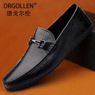 DRGOLLEN品牌男鞋真皮休閑皮鞋男鞋軟皮軟底豆豆鞋輕便透氣駕駛鞋休閑鞋 黑色【8515套腳款】 38