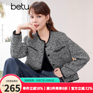 百圖betu女裝春季新款短外套高級(jí)感小香風(fēng)長(zhǎng)袖毛呢外套女2401T40 黑色 L