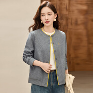 qwqh輕奢設計師品牌 開(kāi)衫短款外套女2025秋季新款韓版洋氣休閑夾克衫 深花灰【樹(shù)】 無(wú) 領(lǐng) 2XL 126-135斤