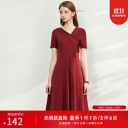 AMII女裝2025法式赫本風氣質(zhì)黑色連衣裙女新款V領a字裙修身 酒紅 XL (170)