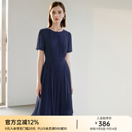 顏域（YANYEE）短袖百褶連衣裙2024夏天新款女裝氣質女神范收腰顯瘦氣質a字裙 深藍 S/36