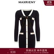 MAXRIENY財閥千金針織裙蝴蝶結(jié)小香風(fēng)連衣裙氣質(zhì)顯瘦短裙 黑色 M 02