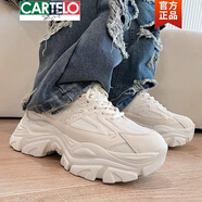 卡帝樂(lè )鱷魚(yú)（CARTELO）男鞋ins老爹鞋運動(dòng)休閑小白鞋百搭內增高春春秋厚底松糕鞋2025款 8302杏色 四季款 增高7厘米 36 標準運動(dòng)鞋碼數