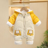 接運貓嬰兒連體衣秋款帶帽子新生衣服秋冬季裝寶寶加厚哈衣棉衣外出服套 黃色ck小熊爪棉服哈衣 均碼 66