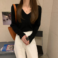衫槿空針織毛衣女款2025新款春慵懶高級感內搭打底衫正肩長(cháng)袖上衣 黑色又甜又辣上衣溫柔風(fēng)小清新獨特別致小香風(fēng)仙氣飄飄 S 贈