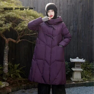 夏典素訂女王（SE.PSTP）中國(guó)風(fēng)盤(pán)扣a字版羽絨棉服女中長(zhǎng)款2025新款冬季復(fù)古寬松棉襖外套 紫色 2XL (適合150到170)