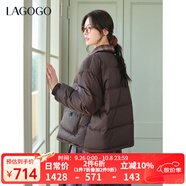 LAGOGO棕格暖頌短款羽絨服女拉谷谷2025年冬季新款格紋翻領(lǐng)外套 咖啡色 L
