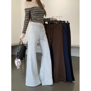 慵懶風(fēng)高腰抽繩女褲顯瘦垂感微喇長(cháng)褲 灰色 S