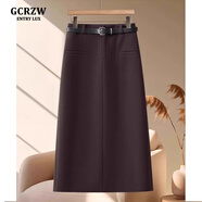 GCRZW輕奢氣質(zhì)半身裙女春秋2025新款開(kāi)叉顯瘦a字西裝中長(cháng)裙毛呢包臀裙 咖色-呢料 -后開(kāi)叉 L /28 建議110-120斤