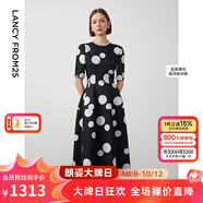 朗姿【Basic衣櫥】小香風(fēng)法式赫本風(fēng)波點(diǎn)裙子女夏新款連衣裙 本白色2 M