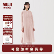 無印良品（MUJI）女式 水洗 平紋 立領(lǐng)長袖連衣裙女裝裙子25年春季連身裙 襯衫裙 淺粉紅色條紋 XL （165/92A）