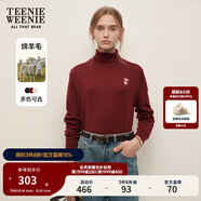 Teenie Weenie小熊女裝冬裝簡(jiǎn)約綿羊毛雙層休閑時(shí)尚高領(lǐng)毛衣打底衫 深紅色 M 165