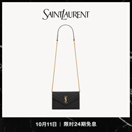 YSL圣羅蘭 女士CASSANDRE ENVELOPE粒面皮革鏈條錢包 黑色金 U