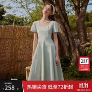 范思藍恩溫柔氣質(zhì)收腰短袖方領(lǐng)A字連衣裙女夏季2025新款裙子2104 淺水藍 M