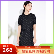 敦奴（DUNNU）dunnu敦奴夏季圓領(lǐng)斜紋提花個(gè)性化短袖針織連衣裙 藏藍 L