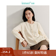 茵曼（INMAN）毛衣女蝴蝶結(jié)針織開衫節(jié)荷葉袖氣質(zhì)外套 杏色 L