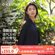 OhSunny防曬衣女寬松透氣連帽披肩衫開(kāi)車防曬服薄外套 暗夜黑 XL