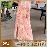 美洋（MEIYANG）芳華新中式套裝薄荷曼波國(guó)風(fēng)立領(lǐng)外套上衣短袖休閑雪紡衫半身裙女 橘粉色（半身裙） M