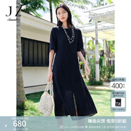 玖姿·安娜蔻古典風(fēng)優(yōu)雅氣質(zhì)萊賽爾提花收腰連衣裙女2025夏季新款 丈青 3XL