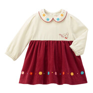 MIKI MILLI日系新款秋冬女童小兔刺繡拼色長(cháng)袖裙 拼色 90 cm