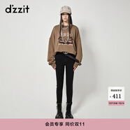 DZZIT地素加絨牛仔高腰打底褲秋冬黑色小腳褲設計女 深灰色（批次二） 常規(guī) S