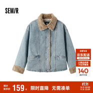 森馬（Semir）牛仔棉服女拼接毛領(lǐng)美式復(fù)古2024冬寬松毛邊夾克街頭109724108017