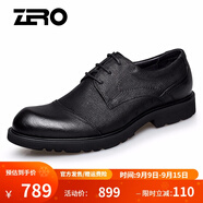 零度尚品zero官方正裝鞋新品寬腳男皮鞋頭層牛皮系帶男鞋經(jīng)典百搭大頭皮鞋 黑色 39