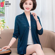 恒源祥2025新款潮流毛衣外套女短款洋氣大碼鏤空夏媽媽裝針織薄款開衫 藏青色 M